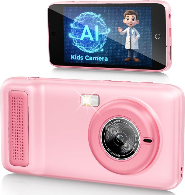 AI Kids Smart Camera WiFi Photo Recognition Voice Dialogue 4" Touch Screen CCD Sensor Dual Lens Portable Learning Toy