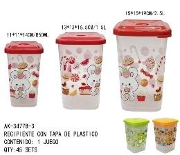 Contenants de rangement pour cuisine 850ml 1.5L 2.5L avec couvercle, conservation de la fraîcheur des aliments, empilables, design cartoon - Product Image 1