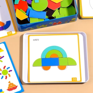 Nouveau Style en <span class=keywords><strong>bois</strong></span> motif blocs Puzzle Intelligent jouets en <span class=keywords><strong>bois</strong></span> formes géométriques numéro lettres <span class=keywords><strong>magnétique</strong></span> Tangram Puzzle jouet - Product Image 3