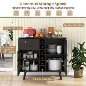 Hoogwaardig houten dressoir met 2 deuren, wijnrek, lade en verstelbare planken, geschikt voor keuken of koffiebar. - Product Image 2