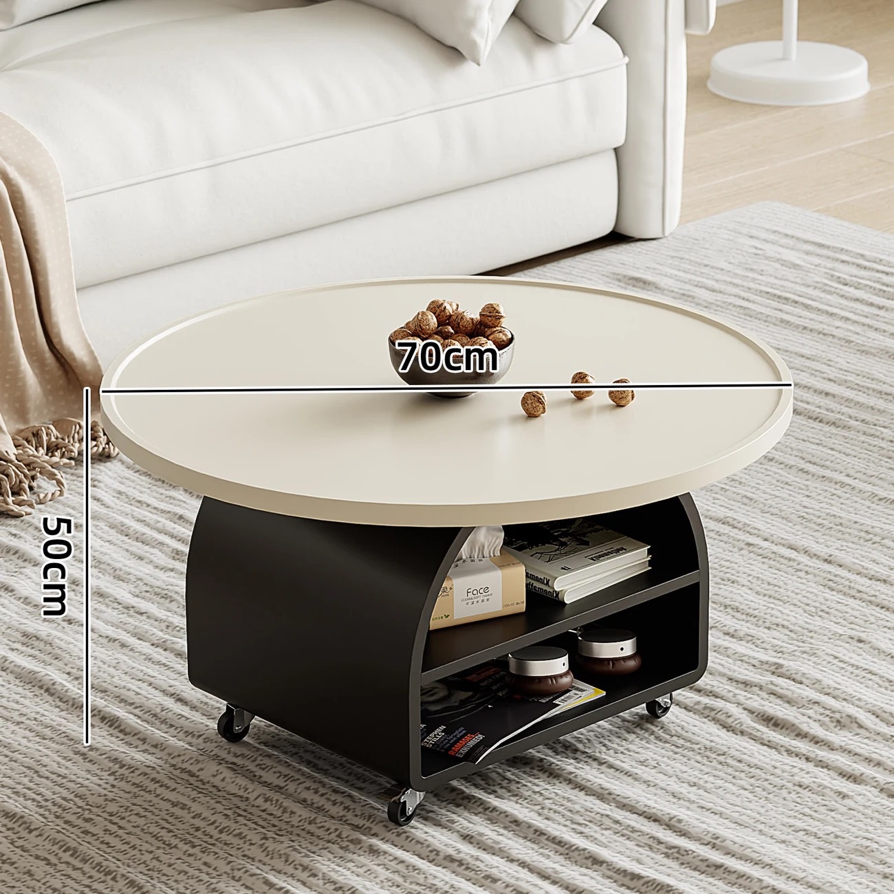 Tablero de madera blanquecino [marco negro - 70 cm de largo]