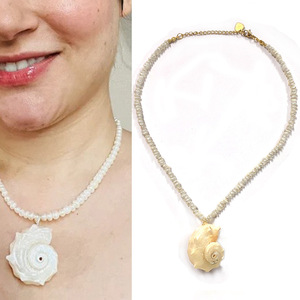 Vacaciones de verano Perla de agua dulce natural Concha de mar Collar con colgante grande 18K Chapado en oro Joyería de acero inoxidable Sin deslustre - Product Image 5