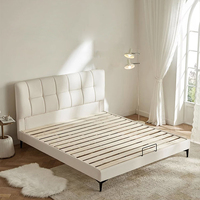 Lit de luxe King Size en cuir véritable européen, capitonné, réglable, avec tête de lit en bois, meubles de chambre à coucher, ensembles de literie