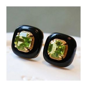 Xinfly Hot Sale 18K Gold 1.2ct Olivine Black Agate Stud <b>Earrings</b> <b>Cute</b> Trendy Party Peridot Stone Jewelry Unisex - Product Image 1