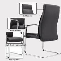Chaise de bureau ergonomique moderne empilable en cuir avec accoudoirs fixes et appui-tête, confortable pour les réunions et les ateliers