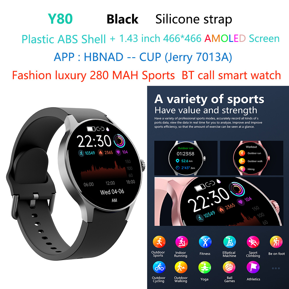 orologio intelligente di lusso Y80-AMOLED nero