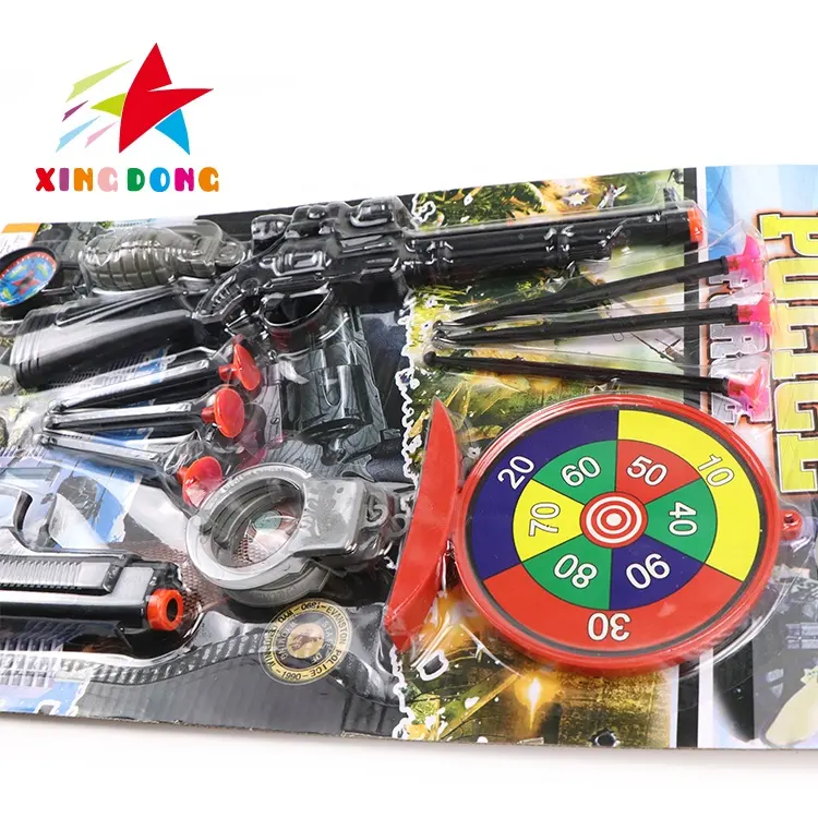 Wholesale plastic target shooting toy guns and handcuffs police toy set for kids