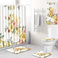 Imprimé 3D Rideau De Douche, Floral Ensemble de Rideau de Douche Avec Tapis de Sol Lavable Personnalisé Rideaux de Douche
