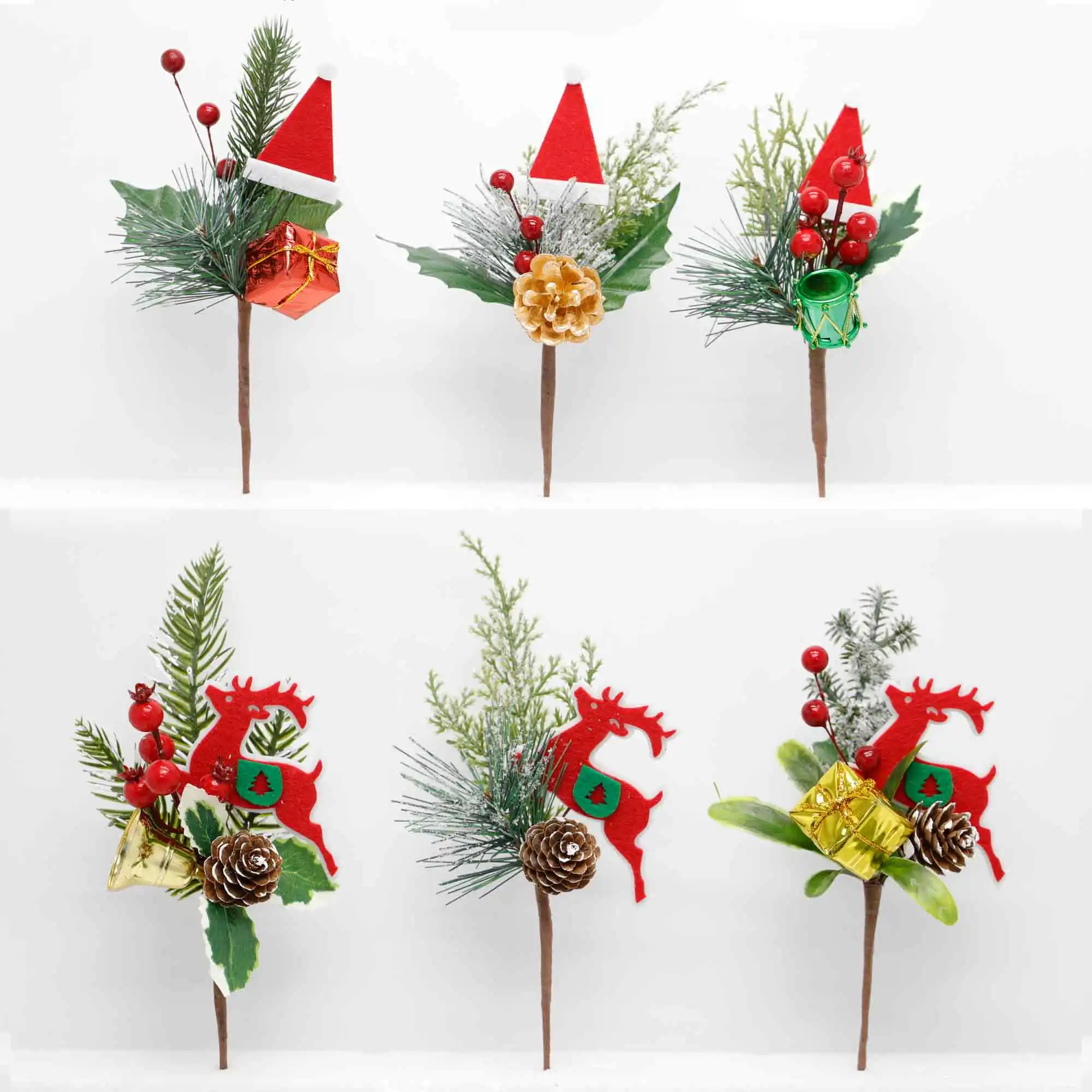 Weihnachts baum Kranz Dekoration Holly Berry Picks Samt Single Branch mit Tannenzapfen Filz Hirsch Weihnachts mütze für Indoor Decor