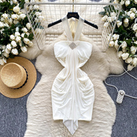 Robes mini élégantes d'été à col halter, plissées, en maille, moulantes pour femmes