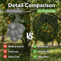 Sac en filet anti-oiseaux en PE avec cordon de serrage et fermeture éclair pour la protection des arbres fruitiers, des agrumes et des pommes, sac en maille de jardin résistant aux insectes