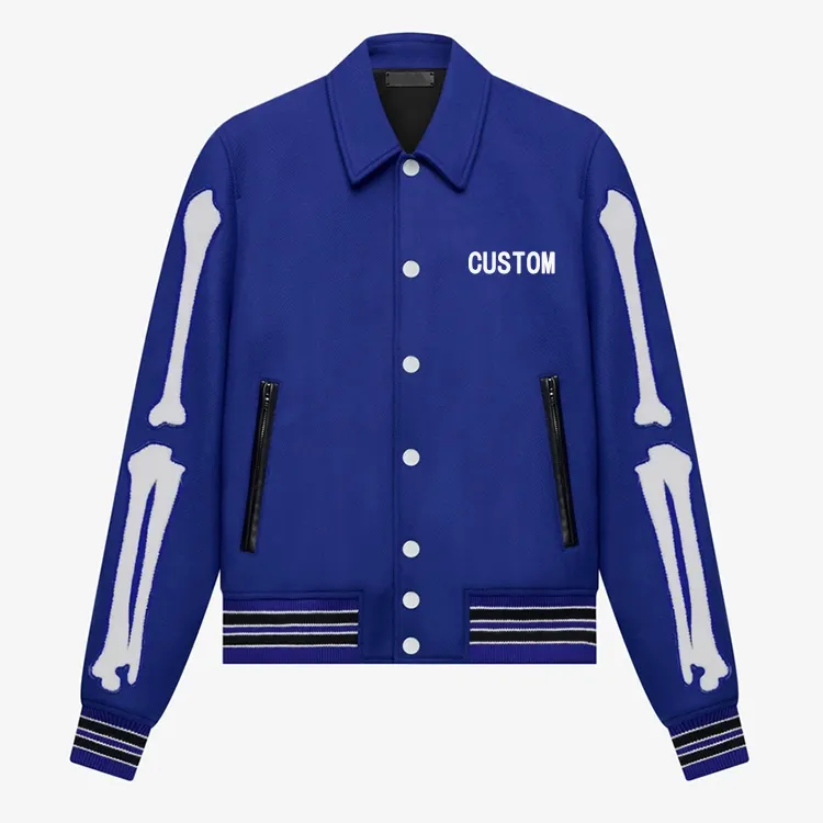 custom logo embroidered bones designer button baseball bomber men varsity jackets
