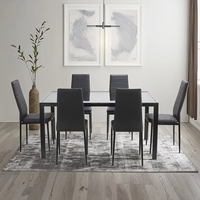 Table de salle à manger moderne et bon marché en verre nordique et chaise en cuir PU pour 6 personnes Ensemble de table de salle à manger de restaurant avec 6 chaises