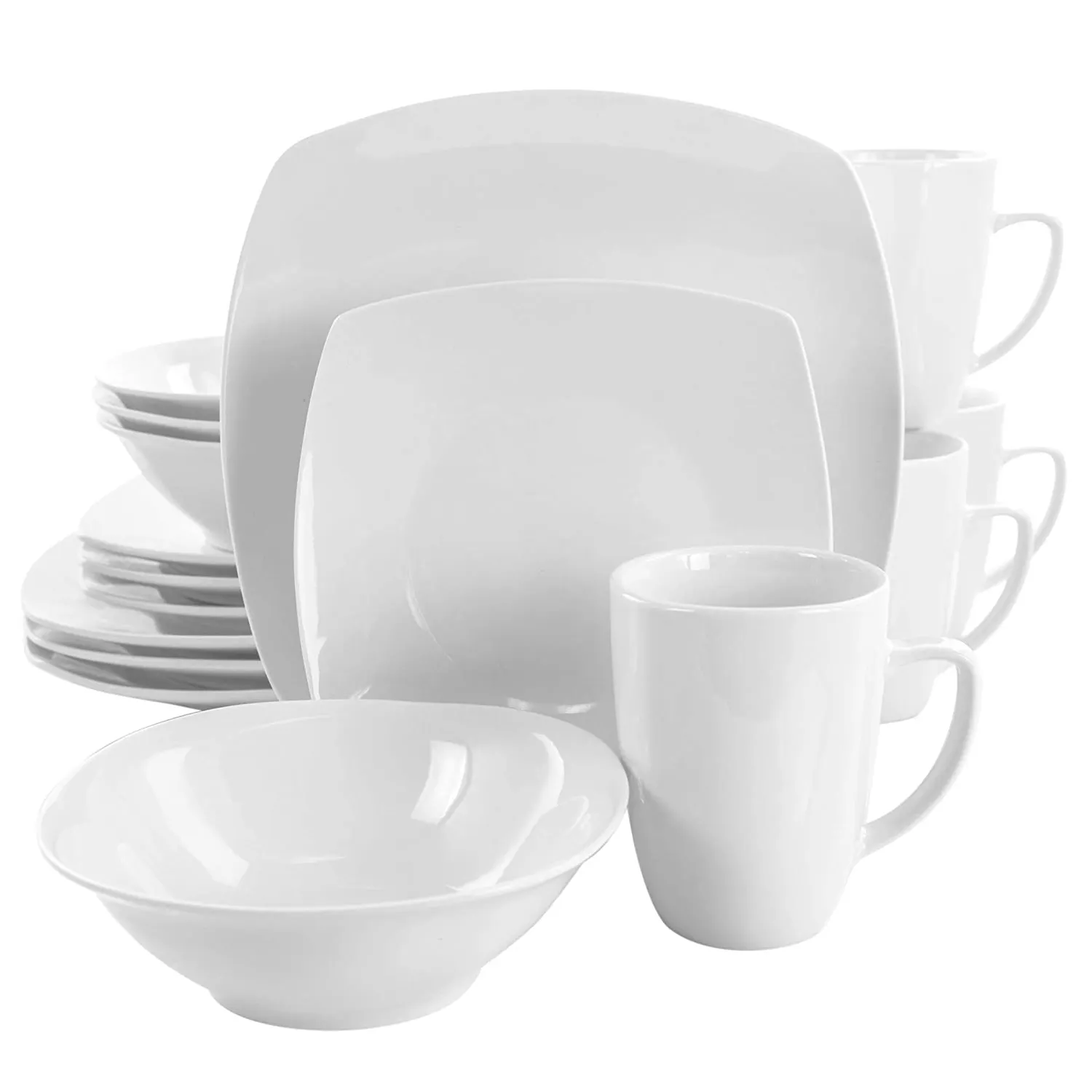 16 Stück reinweißes Quadrat Porzellan becher Keramik geschirr Bonechina Geschirrset Porzellan Geschirr Sets