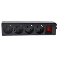 Stop Kontak Industri EU 4 Lubang dengan Saklar Kontrol Lampu Merah, Schuko 2-Pin Tipe-G, Panjang 1.5m, Hitam, 16A, PVC