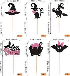 Décorations de cupcakes Halloween scintillantes roses : petits chauves-souris, chats, chapeaux de sorcière, fantômes – Idéales pour Halloween, baby shower, fête d'anniversaire - Product Image 2
