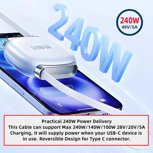 Cavo di ricarica USB C retrattile da 240W, portatile, con 4 lunghezze fisse, da USB C a USB C, per ricarica rapida e trasferimento dati, per iPhone e <span class=keywords><strong>Samsung</strong></span> - Product Image 2