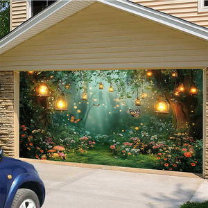 באנר מותאם אישית לדלת מוסך עם עיצוב פרחוני מותאם אישית פרפר ורד רומנטי על רקע עץ כפרי לעיצוב חתונה - Product Image 4