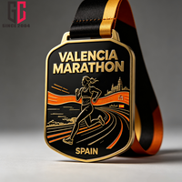 Médaille de finisseur de marathon de Valence en alliage de zinc personnalisée en usine, médaille de récompense sportive de course à pied en émail avec logo personnalisé et ruban