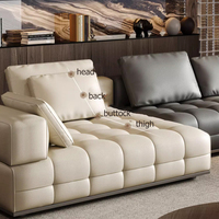Canapé modulaire en cuir véritable en forme de L avec siège large Canapé sectionnel moderne de luxe avec cadre en bois pour le salon
