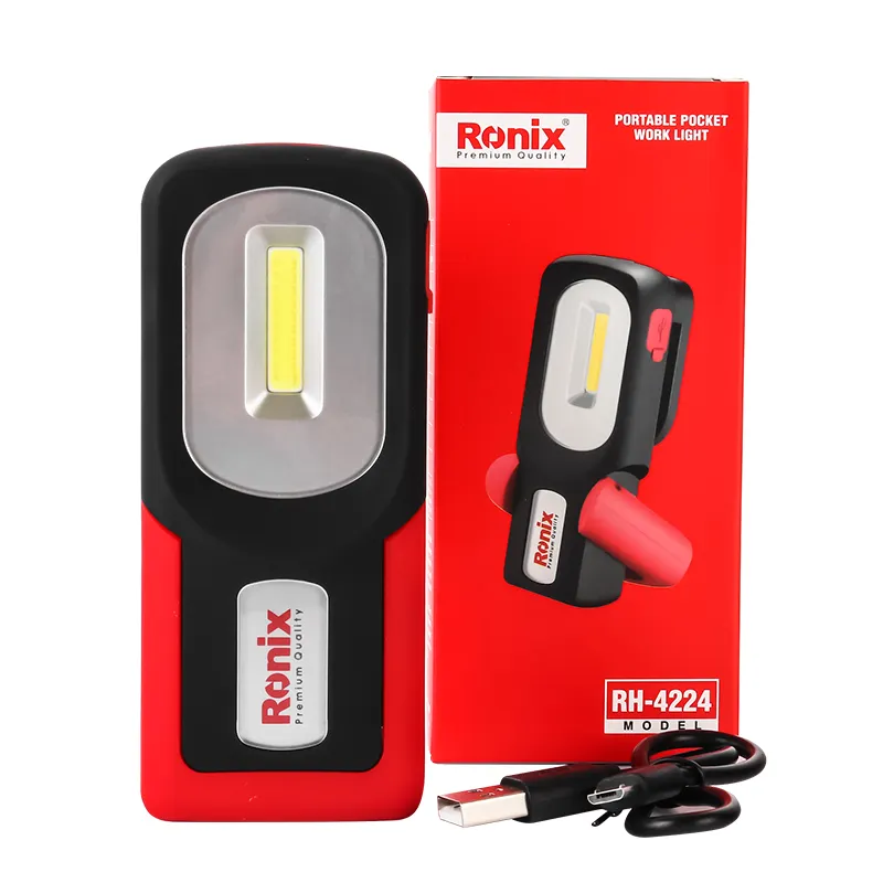 Ronix RH-4224 OEM LES COB Portable USB Cable Magnetic Pocket Pocket Work Light Flashlight