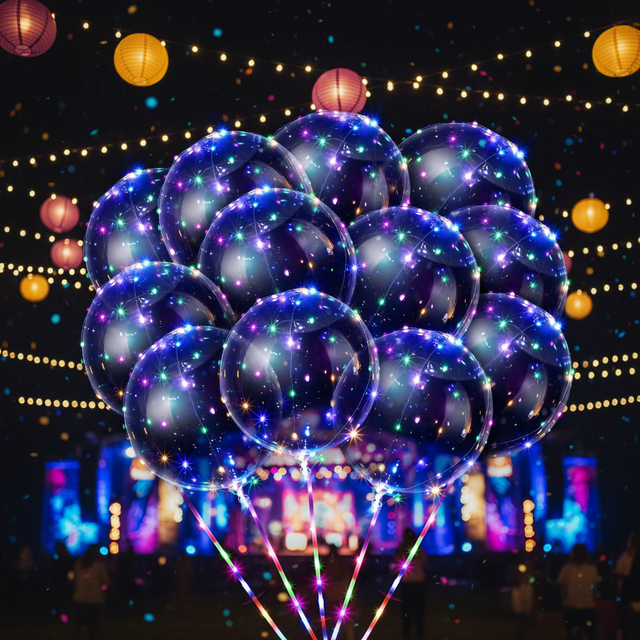 LED Lighted Plastic Balloons 20" Bulk Pack Clear Blue Flashing Glow Non-Toxic Durable Christmas New Year Birthday Wedding Easter