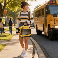 Sac Ita personnalisé mignon en forme de bus scolaire, sac à main jaune Kawaii avec grande fenêtre transparente en PVC, sac pour badges, sac à fermeture éclair avec breloque feu stop