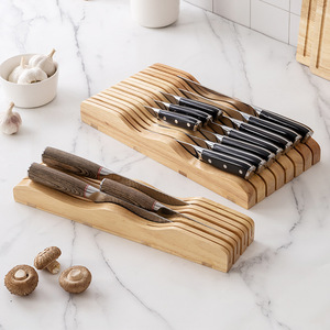 Bloc à couteaux en bois Weilin, support à couteaux horizontal, base en bois de caoutchouc, organiseur de rangement pour couteaux de cuisine, pour usage domestique - Product Image 2