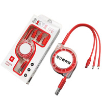 Kabel Pengisi Daya 3 in 1 Retractable TPE L Micro USB USB-C Pengisian Cepat Portabel Gantungan Kunci untuk iPhone Android Samsung Perjalanan