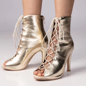 Golden Open Toe 9,5 cm Ballroom Latin Salsa Dance Shoes Tango Jazz Chacha Bachatas Dance Boots - Product Image 1