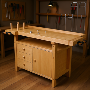 Ensemble d'établis en bois 4 pièces avec pinces pour atelier et garage, travail du bois - Product Image 2