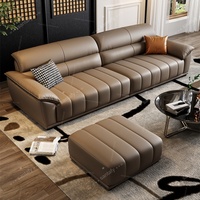 Canapé sectionnel en cuir avec éponge à haute résilience pour petit salon et villa, design moderne minimaliste à touches de piano, pieds en bois