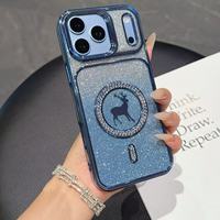 Coques de téléphone magnétiques à double dégradé de couleur, avec poudre scintillante électro-plaquée et diamants, pour femmes, de la marque BAILI Factory, pour iPhone 18.