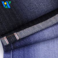 Tissu denim jacquard 14 oz à bords frangés, motif chevrons, 100 % coton, pour la confection de jeans sur mesure en usine