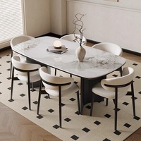 Ensemble de table à manger rectangulaire moderne en pierre frittée avec chaises en PU, meubles pour salle à manger à domicile, pour appartement