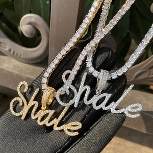 Personalizable nombre placa colgante 18K chapado en oro CZ tenis cadena conectada Collar <span class=keywords><strong>para</strong></span> Mujeres Hombres latón circón <span class=keywords><strong>para</strong></span> regalo - Product Image 1