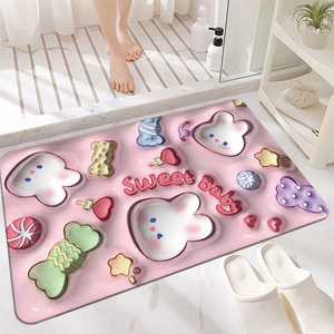 Sweet Baby Cartoon Bath Mat Pink Rectangle Absorbent Quick Dry Machine Washable Home Use - Product Image 1