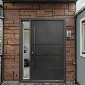 高級モダンなピボット式玄関ドア、錬鉄製セキュリティスチールドア、黒仕上げ、防水、商業用外装住宅デザイン - Product Image 5