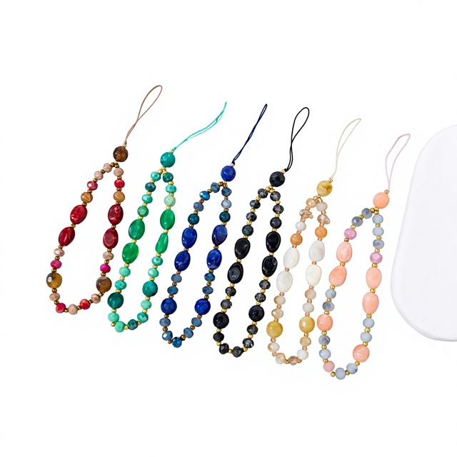 Acrylic Women's Phone Strap & Chain Elegant Bead Pendant Stand Adjustable Phone Lanyard Multi Color 18cm