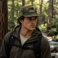 Casquette 5 panneaux sportive en sergé de coton, style Oxford camouflage, avec logo patch tissé, réglable, personnalisable en usine OEM, vente en gros