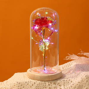 Hermosa <span class=keywords><strong>Rosa</strong></span> Galaxia Arcoíris con Luz LED <span class=keywords><strong>Preservada</strong></span> en Cúpula de Vidrio Borosilicato Transparente con Base de Madera para Regalo del Día de la Madre - Product Image 4