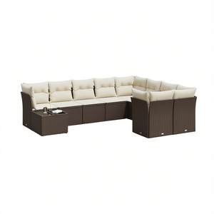 Brown Pe <b>Rattan</b> Garden <b>Sofa</b> Set With Powder Coated Steel Frame 6 Seater Outdoor Furniture Contemporary Design - Product Image 1