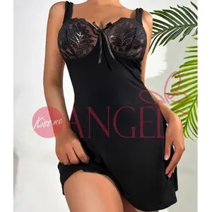 KISS ME ANGEL top high quality black sexy lingerie sleeveless lace patchwork elegance hip wrap sexy young girls babydoll