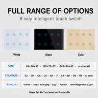 Interruptor de Luz Táctil Inteligente OCY de 8 Canales, Estándar del Reino Unido, 147 mm, WiFi, Zigbee, Monitoreo de Energía, Bloqueo Infantil, Compatible con Alexa y Google Home