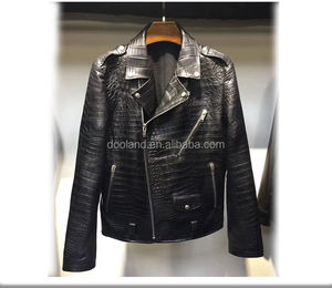 جاكيت فاخر عالي الجودة من جلد التمساح الأصلي للرجال بجلد الدراجة النارية - Product Image 1