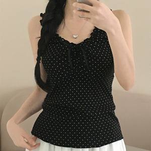 Top de punto transpirable estilo Y2K con volantes, cuello en V, camiseta sin mangas para mujer, lindo chaleco con lazo estilo Kawaii - Product Image 5