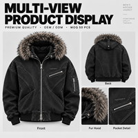 Büyük Beden Eskitme Fransız Havlusu Kapüşonlu Sweatshirt-500gsm Suni Kürk Fermuarlı Unisex Kışlık Kazak