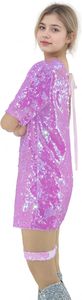 Abito Mini da Donna Taglie Forti con Scollo <span class=keywords><strong>a</strong></span> O, Paillettes Scintillanti, Antistatico, Vita Impero, Mezza Manica, Casual, Vestibilità Ampia, con <span class=keywords><strong>Calze</strong></span> <span class=keywords><strong>a</strong></span> <span class=keywords><strong>Rete</strong></span> Carine - Product Image 5
