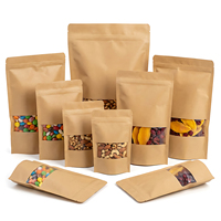 Sachet en papier kraft auto-scellant avec fermeture éclair, sac d'emballage autoportant pour biscuits, bonbons, noix, aliments, marque de premier plan PT