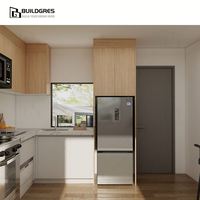 Cuisine sur mesure blanche en Australie, aménagement en L avec four et micro-ondes intégrés, conception modulaire pour la construction neuve en Nouvelle-Zélande